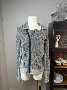 Rag & Bone Marled Zip Front Moto Knit Jacket Sweater Black White Size L